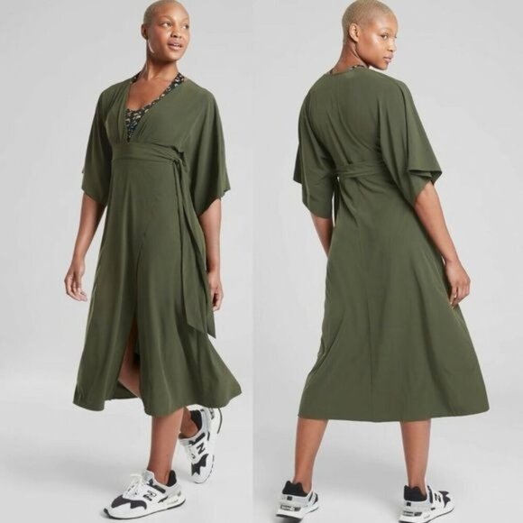 Athleta‎ NWT Calistoga Coverup Wrap Dress Olive Green size Small - Picture 1 of 8